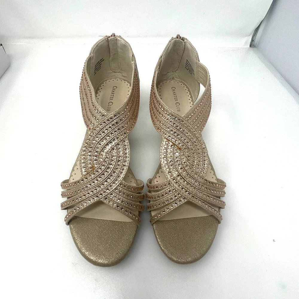 Charter Club Ginifur Rhinestone Wedge Sandals in Rose Gold Size 9.5 M New - Picture 5 of 11